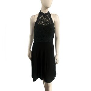 Kay Unger 90s Vintage Black Lace Halter Dress Size 8